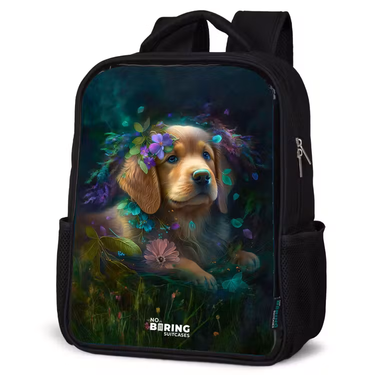 Sac à dos enfant - Noir - Chien brun parmi les fleurs — 6