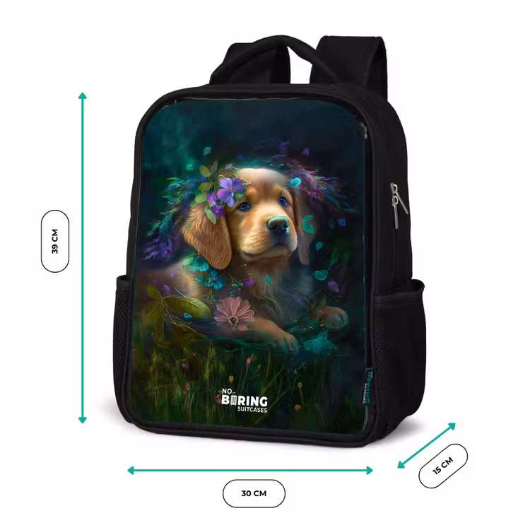 Sac à dos enfant - Noir - Chien brun parmi les fleurs — 8
