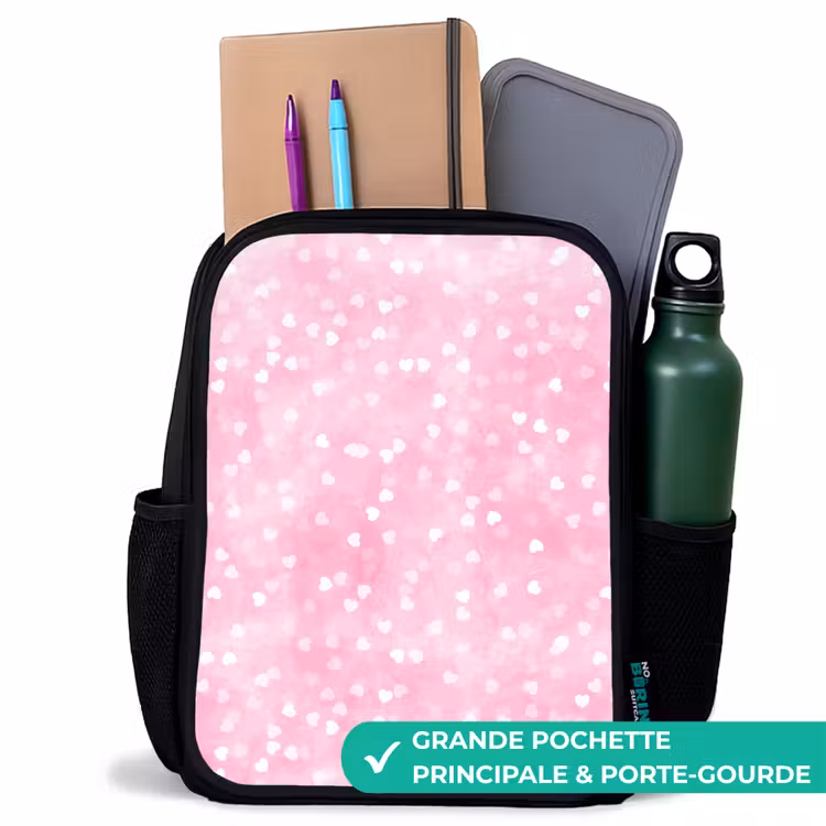 Sac à dos enfant - Noir - Coeurs pailletés roses — 10