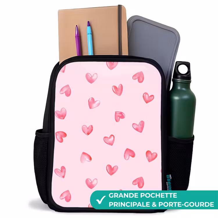 Sac à dos enfant - Noir - Coeurs roses — 10