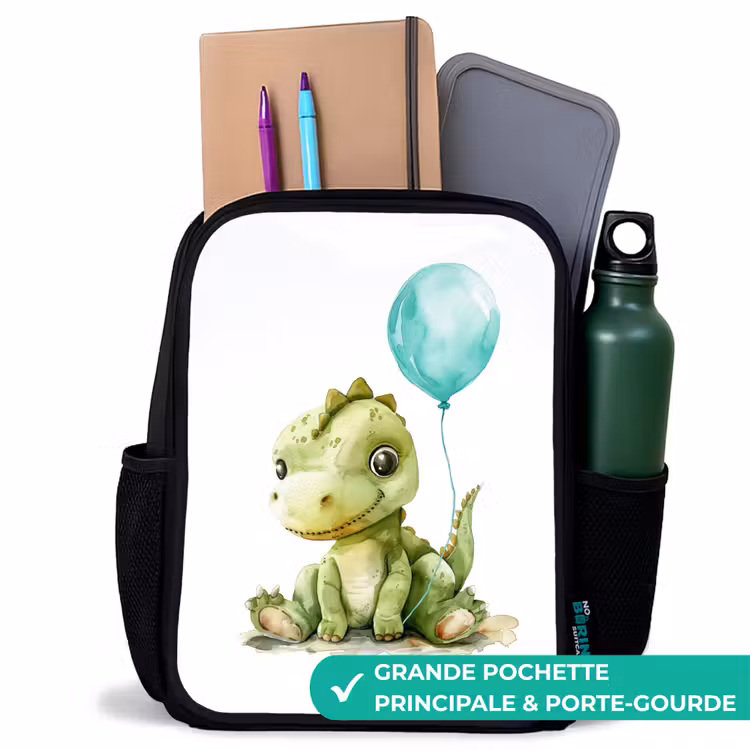 Sac à dos enfant - Noir - Dino avec ballon bleu — 10