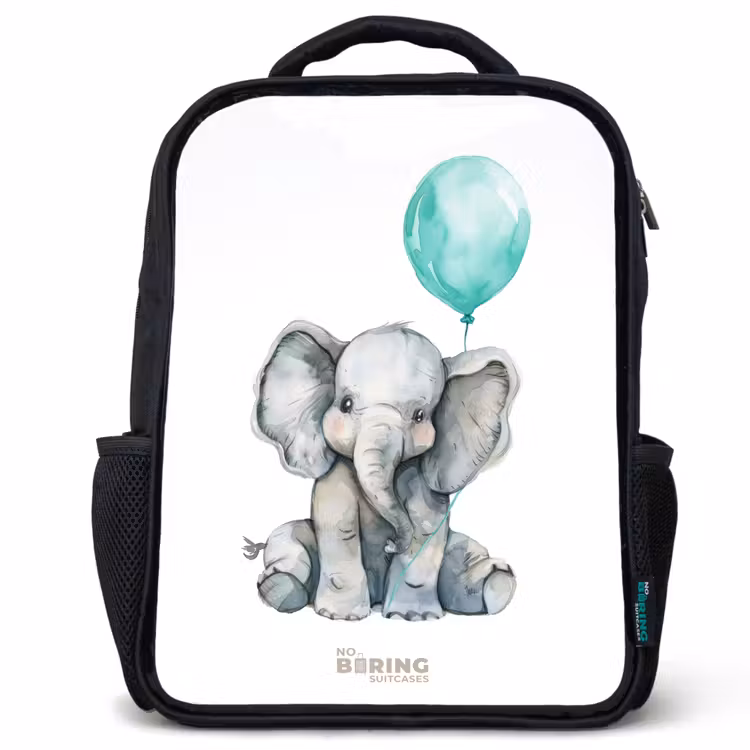 Sac à dos enfant - Noir - Eléphant avec ballon bleu — 1