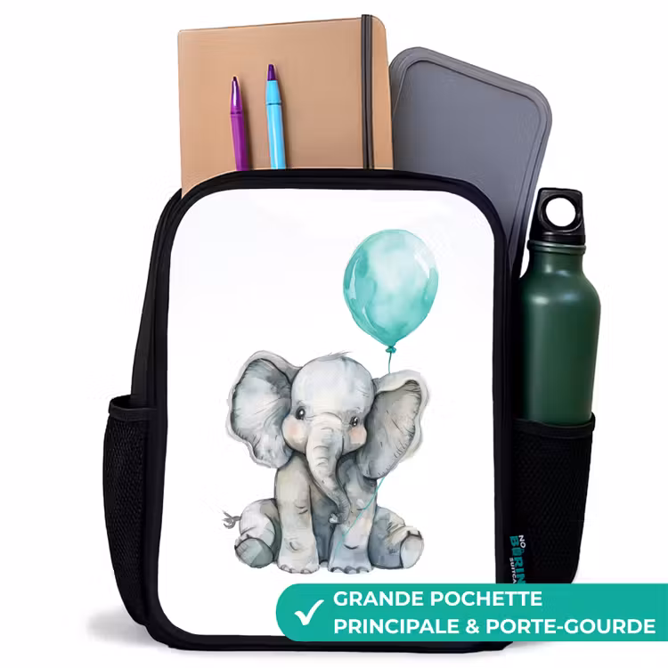 Sac à dos enfant - Noir - Eléphant avec ballon bleu — 10