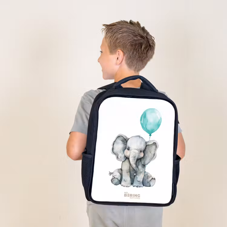 Sac à dos enfant - Noir - Eléphant avec ballon bleu — 2