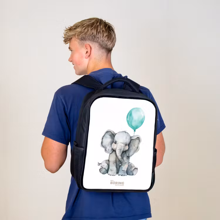 Sac à dos enfant - Noir - Eléphant avec ballon bleu — 5