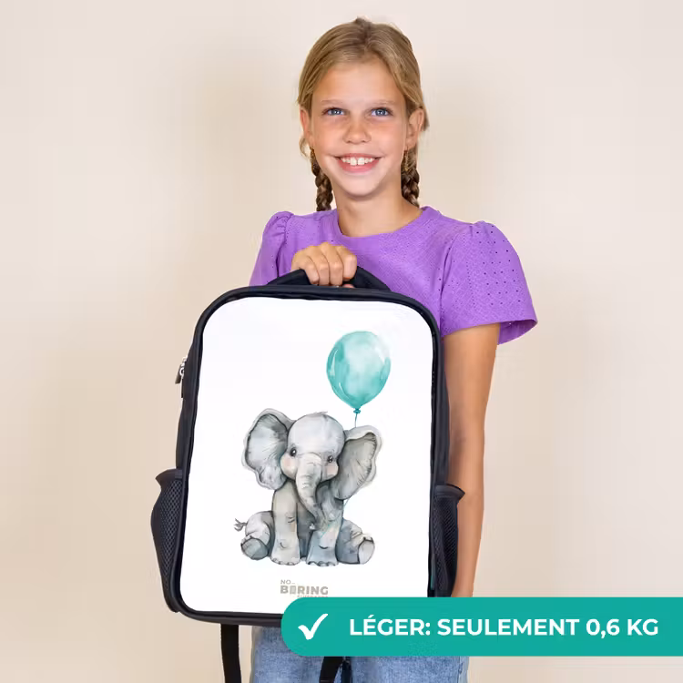Sac à dos enfant - Noir - Eléphant avec ballon bleu — 9