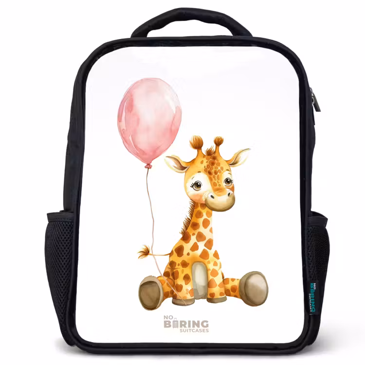 Sac à dos enfant - Noir - Girafe avec ballon rose — 1