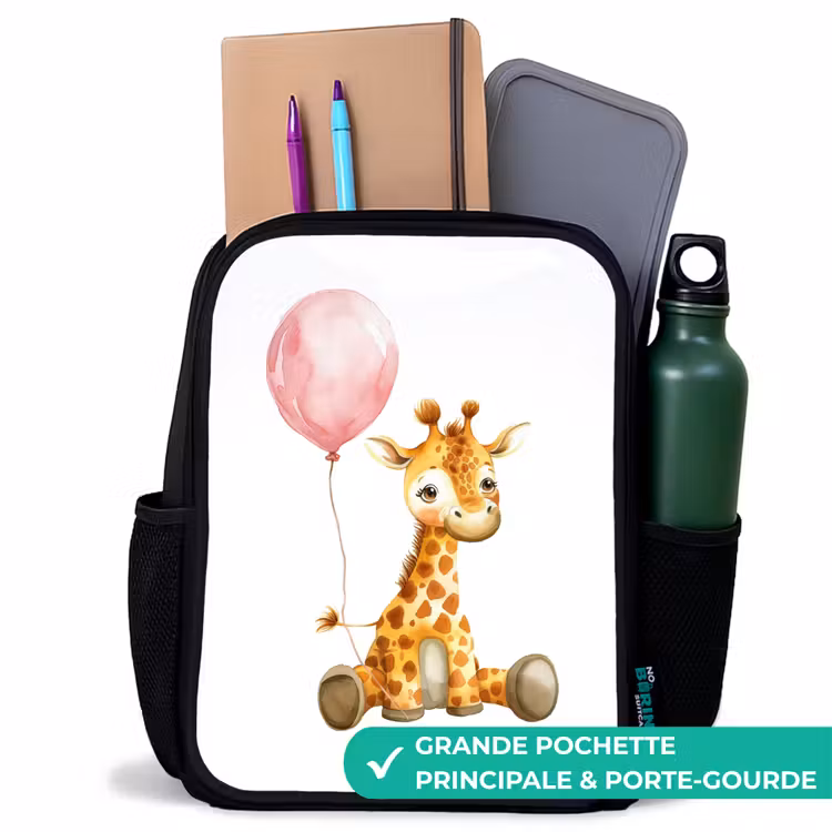Sac à dos enfant - Noir - Girafe avec ballon rose — 10