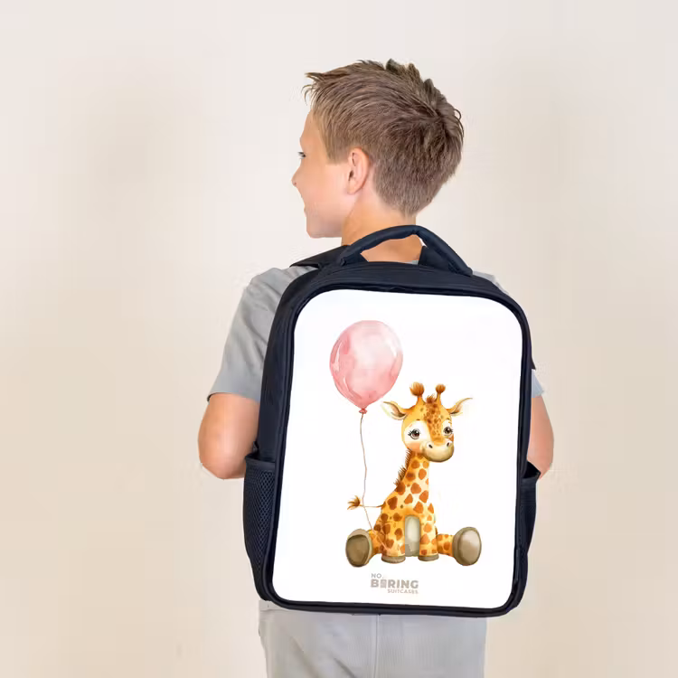 Sac à dos enfant - Noir - Girafe avec ballon rose — 2