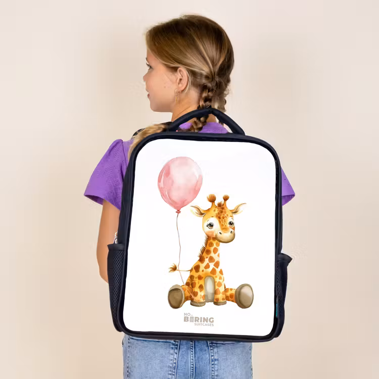 Sac à dos enfant - Noir - Girafe avec ballon rose — 4