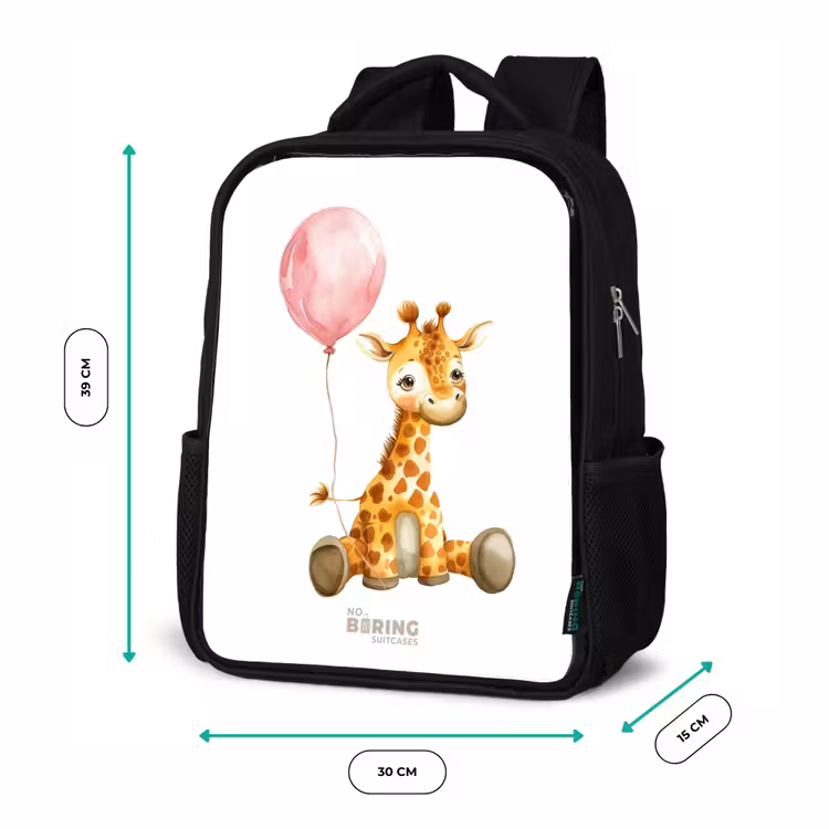 Sac à dos enfant - Noir - Girafe avec ballon rose — 8