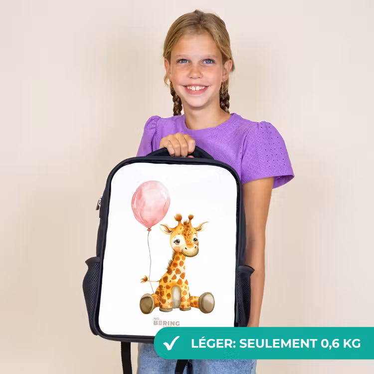 Sac à dos enfant - Noir - Girafe avec ballon rose — 9