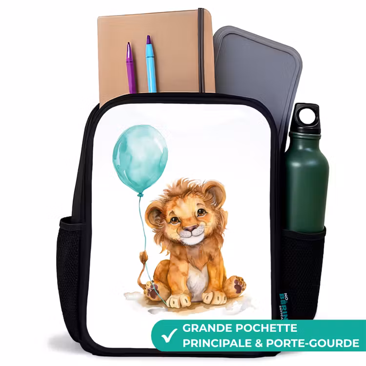 Sac à dos enfant - Noir - Lion avec ballon bleu — 10