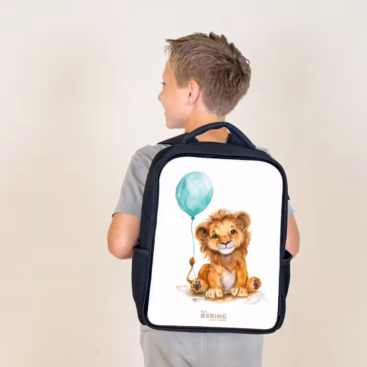 Sac à dos enfant - Noir - Lion avec ballon bleu — 2