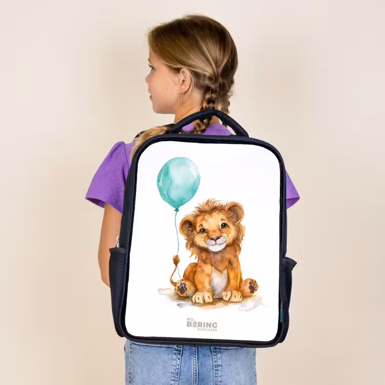 Sac à dos enfant - Noir - Lion avec ballon bleu — 4