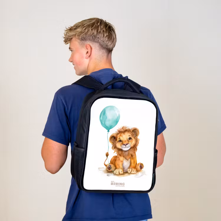Sac à dos enfant - Noir - Lion avec ballon bleu — 5