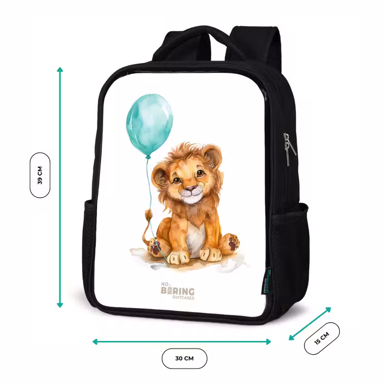 Sac à dos enfant - Noir - Lion avec ballon bleu — 8