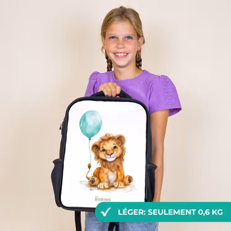 Sac à dos enfant - Noir - Lion avec ballon bleu — 9