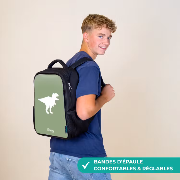 Sac à dos enfant - Noir - Vert avec le dino T-rex — 11