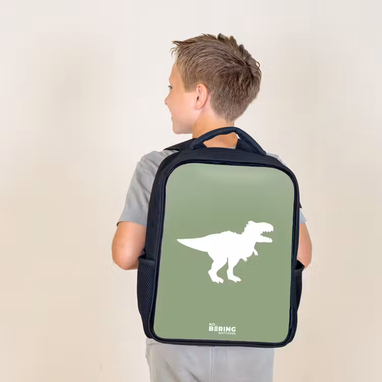 Sac à dos enfant - Noir - Vert avec le dino T-rex — 2