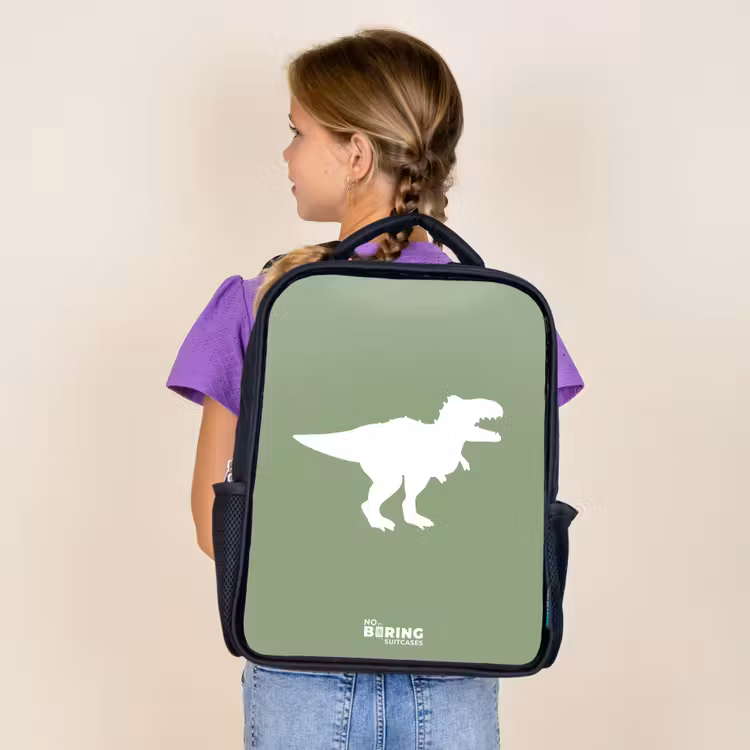 Sac à dos enfant - Noir - Vert avec le dino T-rex — 4