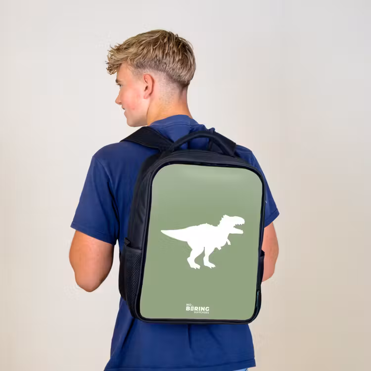 Sac à dos enfant - Noir - Vert avec le dino T-rex — 5