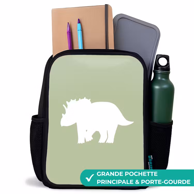 Sac à dos enfant - Noir - Vert avec le dino Triceratops — 10