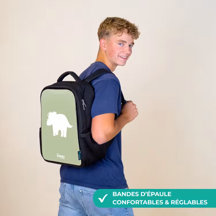 Sac à dos enfant - Noir - Vert avec le dino Triceratops — 11