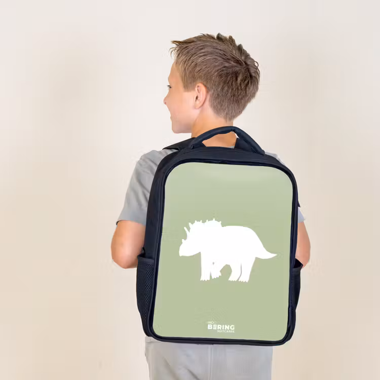 Sac à dos enfant - Noir - Vert avec le dino Triceratops — 2