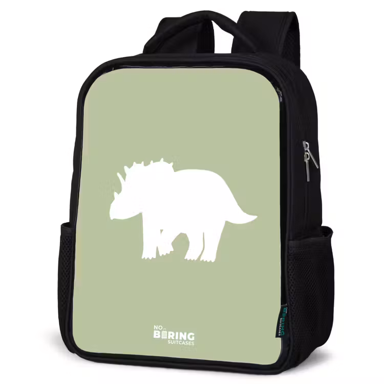 Sac à dos enfant - Noir - Vert avec le dino Triceratops — 6