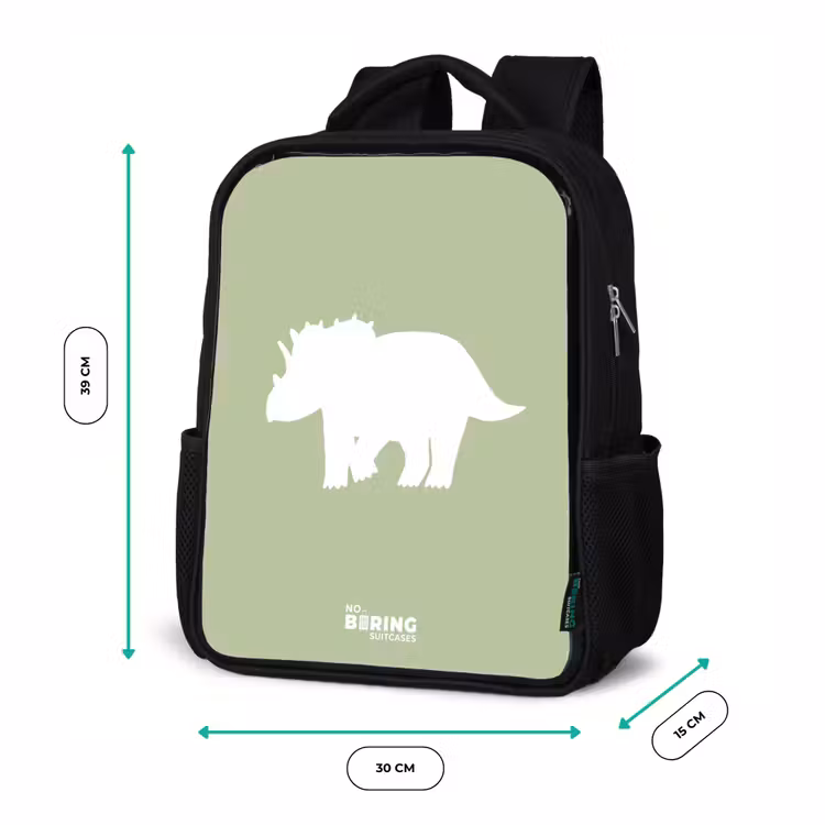 Sac à dos enfant - Noir - Vert avec le dino Triceratops — 8