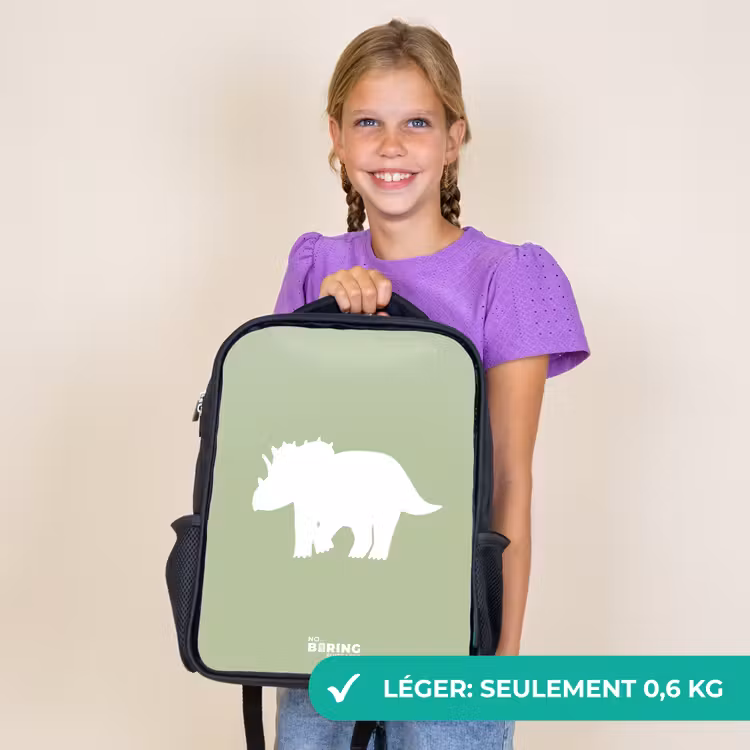 Sac à dos enfant - Noir - Vert avec le dino Triceratops — 9