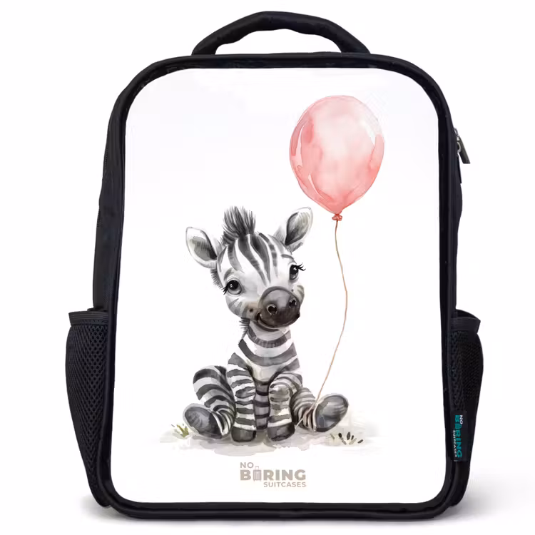Sac à dos enfant - Noir - Zèbre avec ballon rose — 1