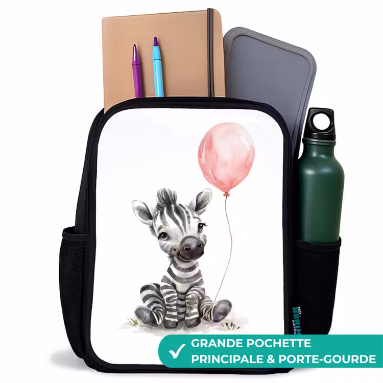 Sac à dos enfant - Noir - Zèbre avec ballon rose — 10