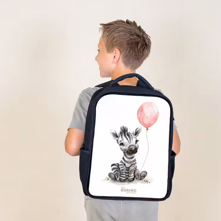 Sac à dos enfant - Noir - Zèbre avec ballon rose — 2