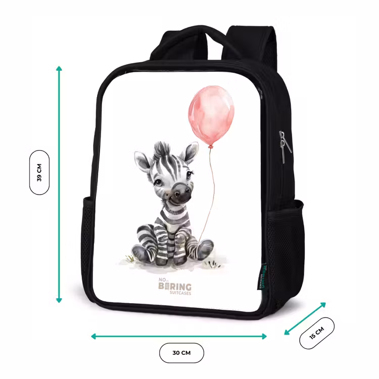 Sac à dos enfant - Noir - Zèbre avec ballon rose — 8