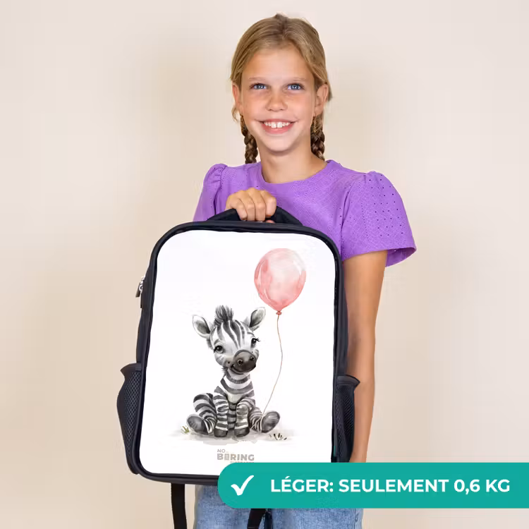 Sac à dos enfant - Noir - Zèbre avec ballon rose — 9