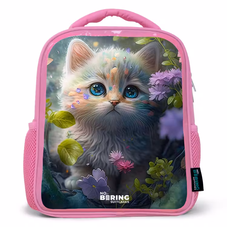Enfant sac à dos - Rose - Chaton se cachant derrière des fleurs — 1