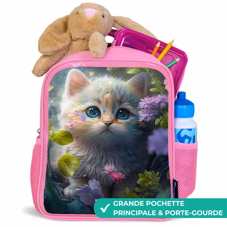 Enfant sac à dos - Rose - Chaton se cachant derrière des fleurs — 2