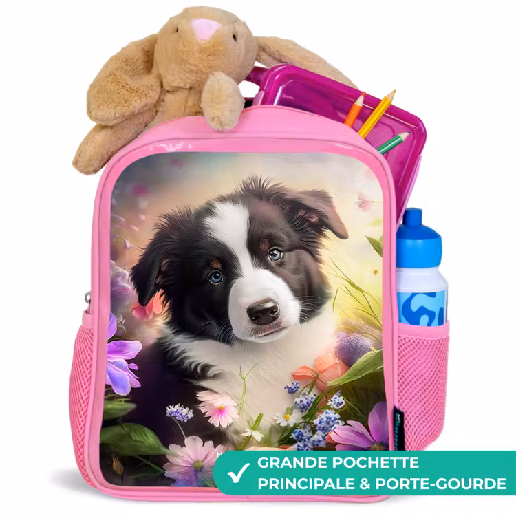 Enfant sac à dos - Rose - Chien aux yeux bleus dans un champ — 2