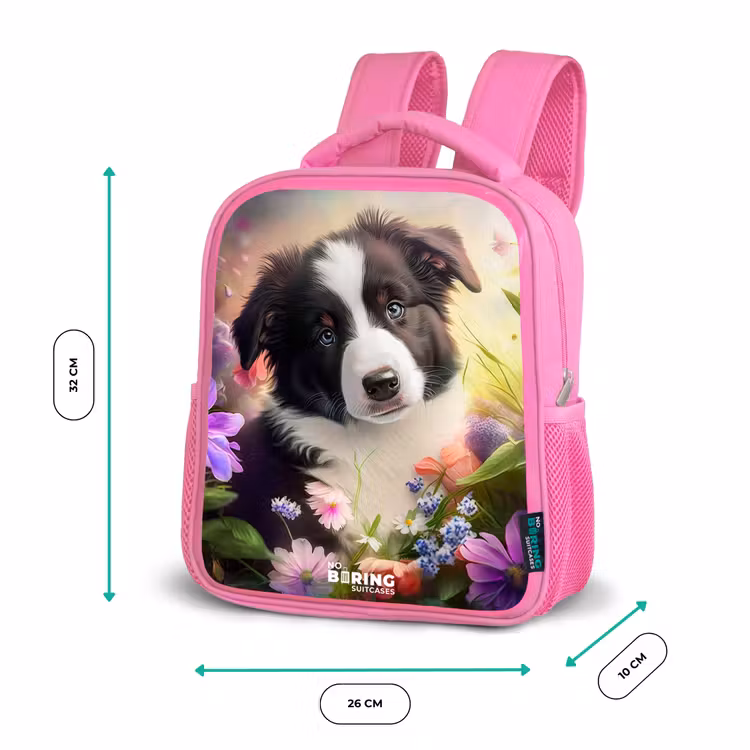 Enfant sac à dos - Rose - Chien aux yeux bleus dans un champ — 3