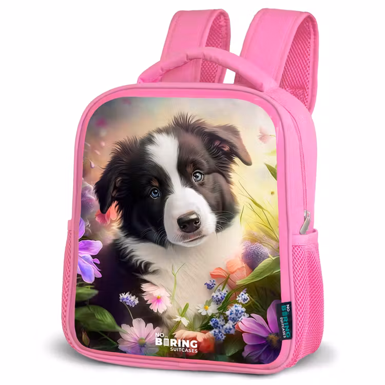 Enfant sac à dos - Rose - Chien aux yeux bleus dans un champ — 4