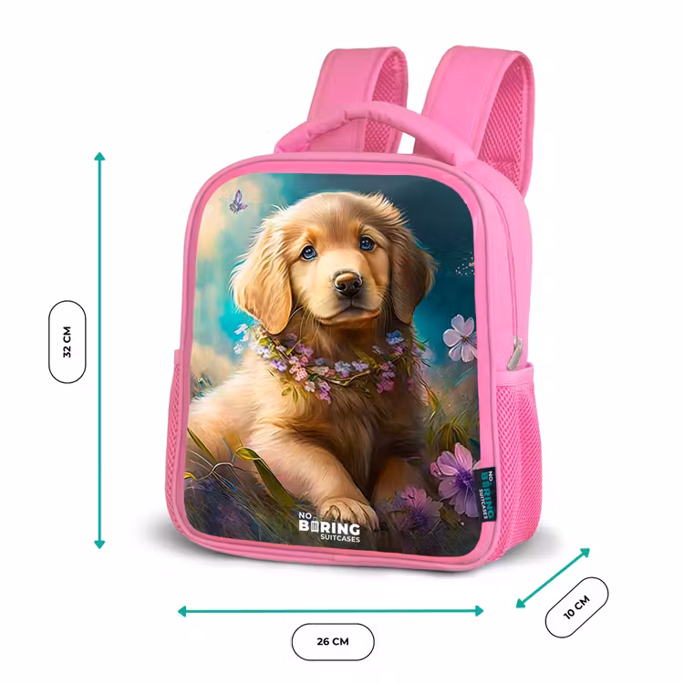 Enfant sac à dos - Rose - Chiot doré dans l'herbe — 3
