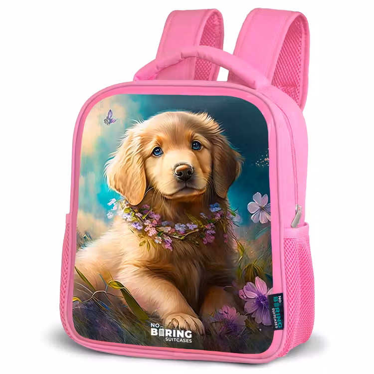 Enfant sac à dos - Rose - Chiot doré dans l'herbe — 4