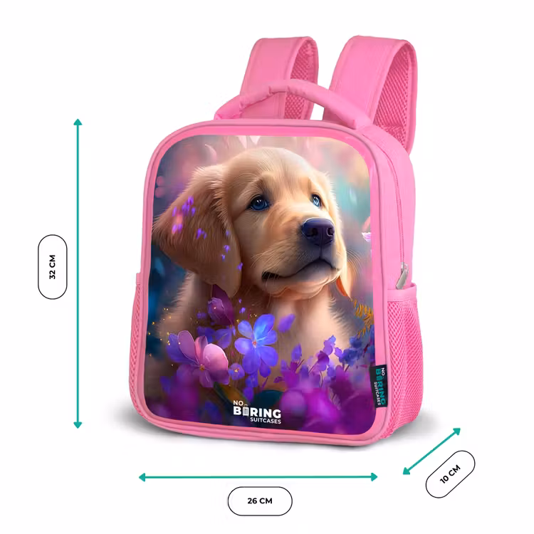 Enfant sac à dos - Rose - Jeune chien parmi des fleurs aux couleurs vives — 3