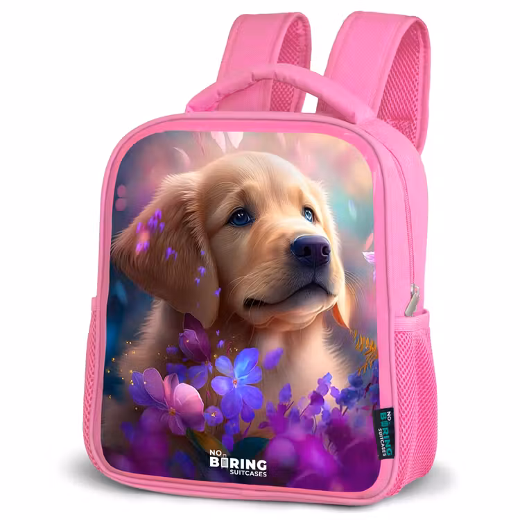Enfant sac à dos - Rose - Jeune chien parmi des fleurs aux couleurs vives — 4