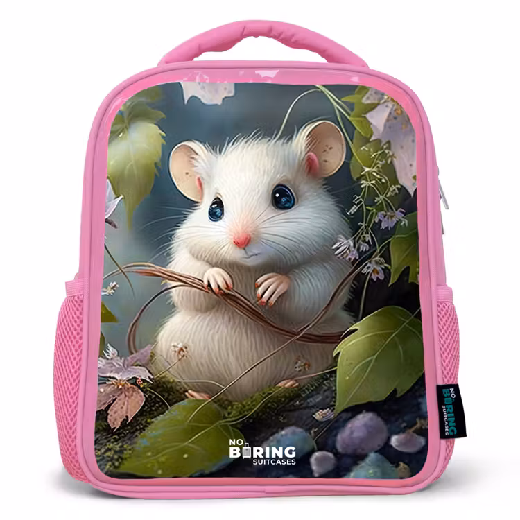 Enfant sac à dos - Rose - Souris entourée de feuilles — 1