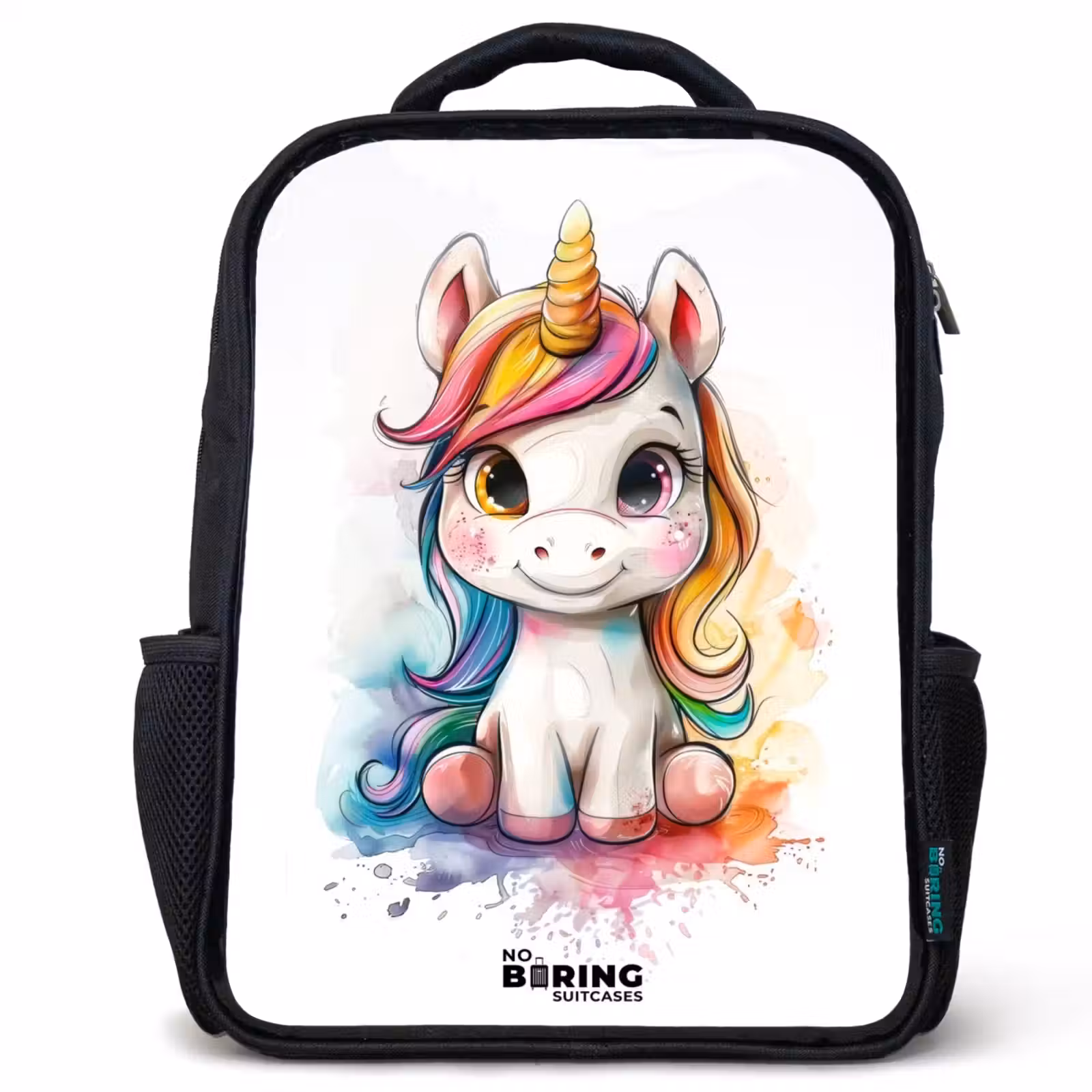 Sac à dos enfant - Noir - Cervin blanc avec crinière colorée et éclaboussures de peinture — 1