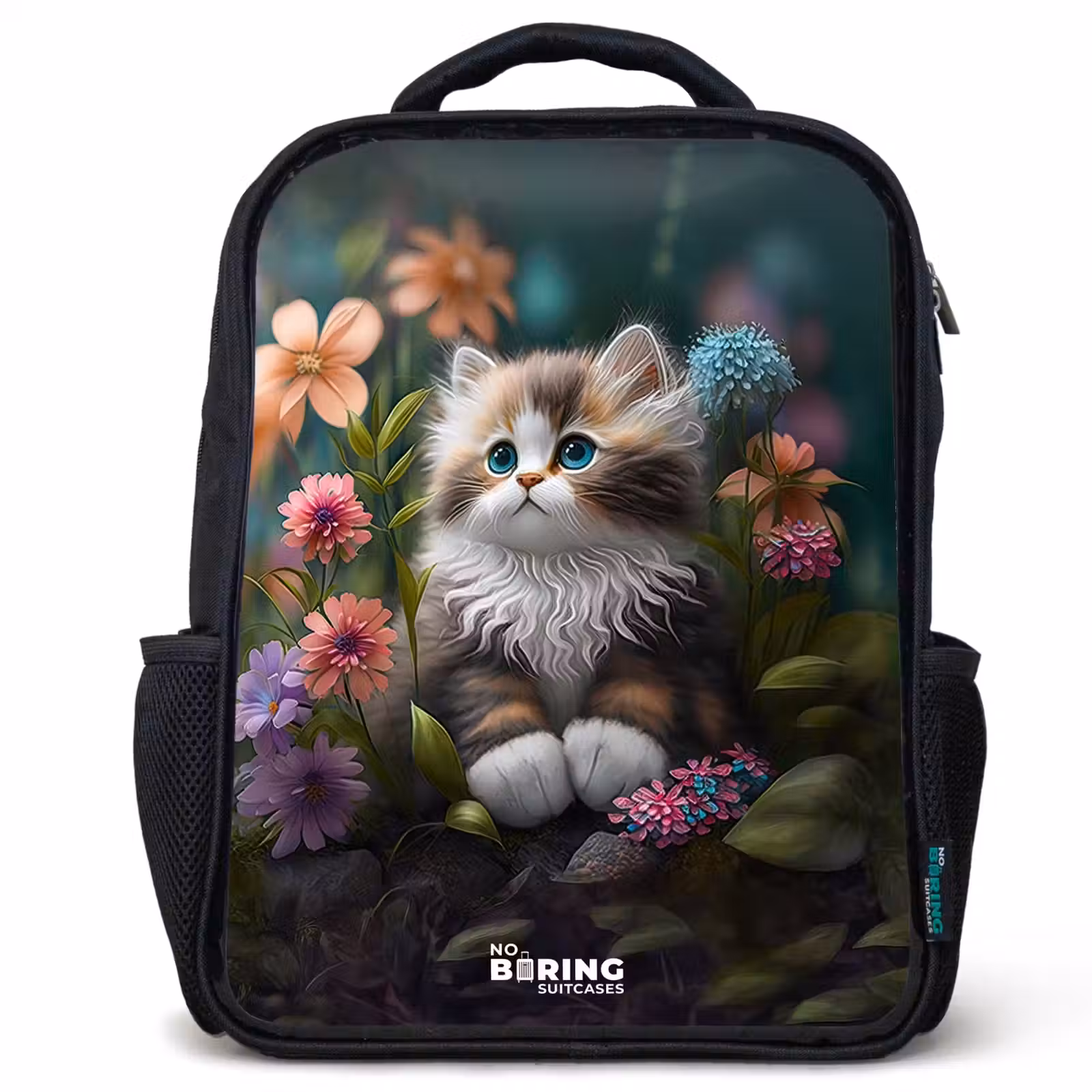Sac à dos enfant - Noir - Chaton parmi les fleurs — 1