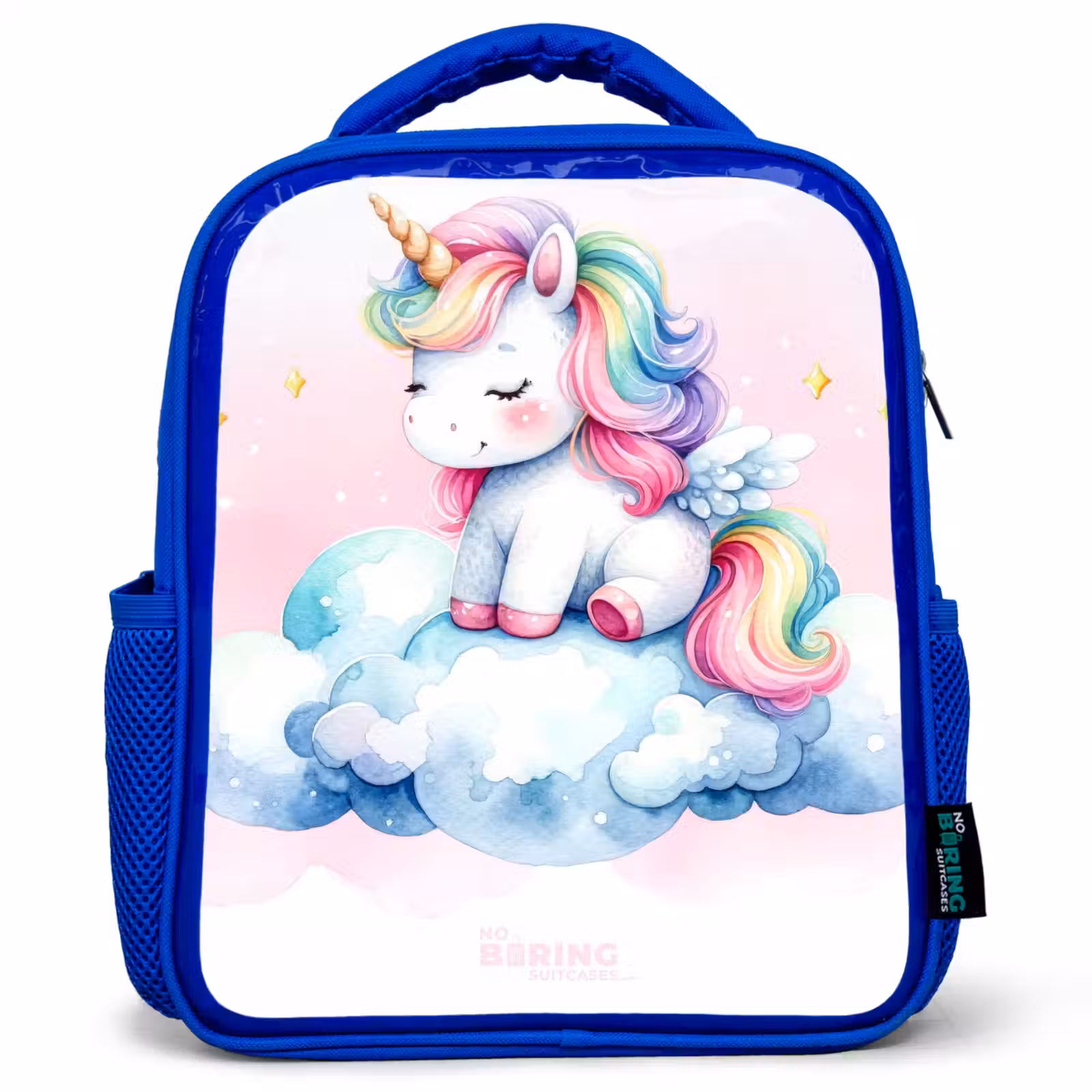 Sac à dos enfant - Bleu - Licorne à la crinière arc-en-ciel sur un nuage — 1